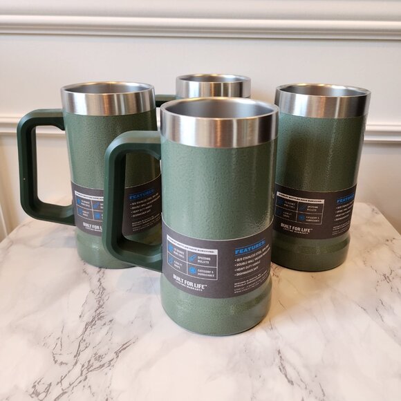 NIB SET OF FOUR Stanley Adventure Big Grip Beer Stein Hammertone Green 24 oz - Picture 4 of 9
